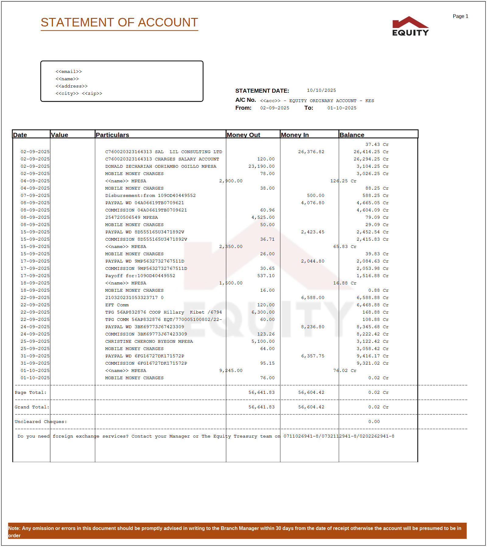 EQUITY BANK STATEMENT VERSION 002 Preview