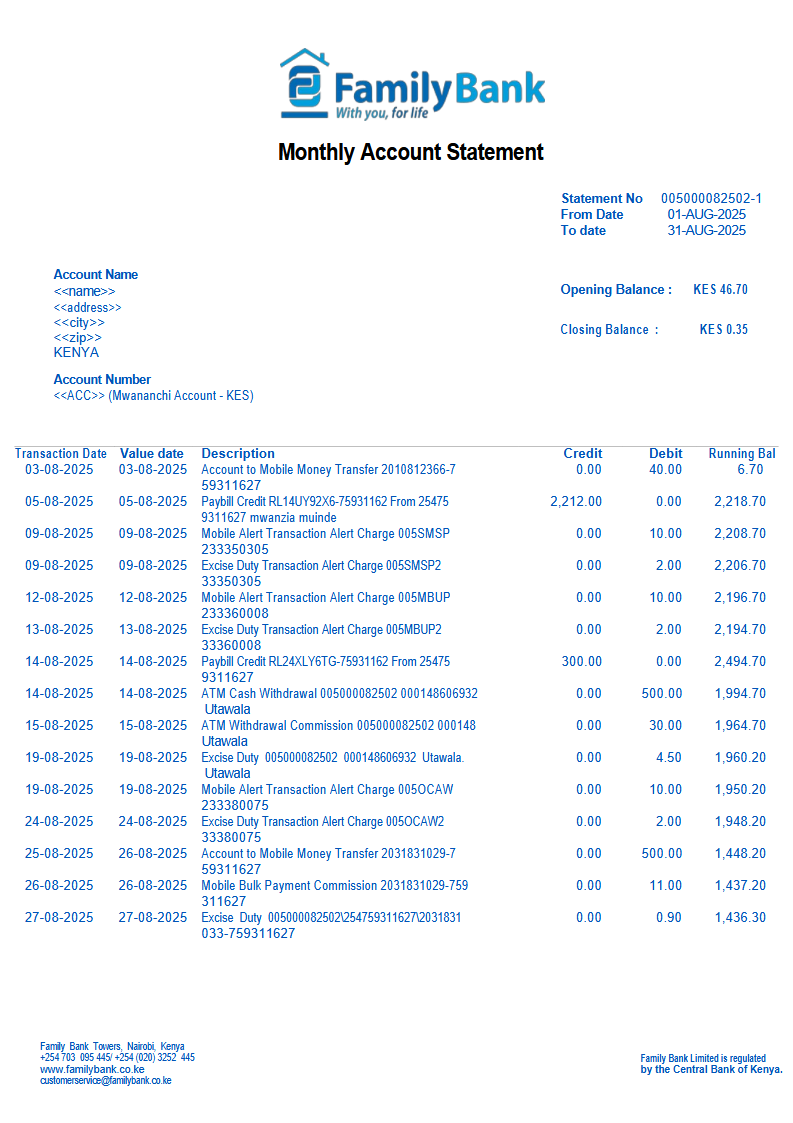 FAMILY BANK STATEMENT VERSION 001 Preview