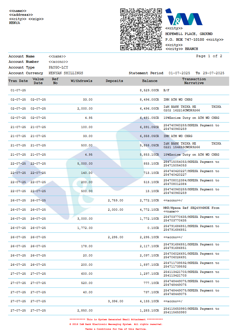 I&M BANK STATEMENT VERSION 001 Preview
