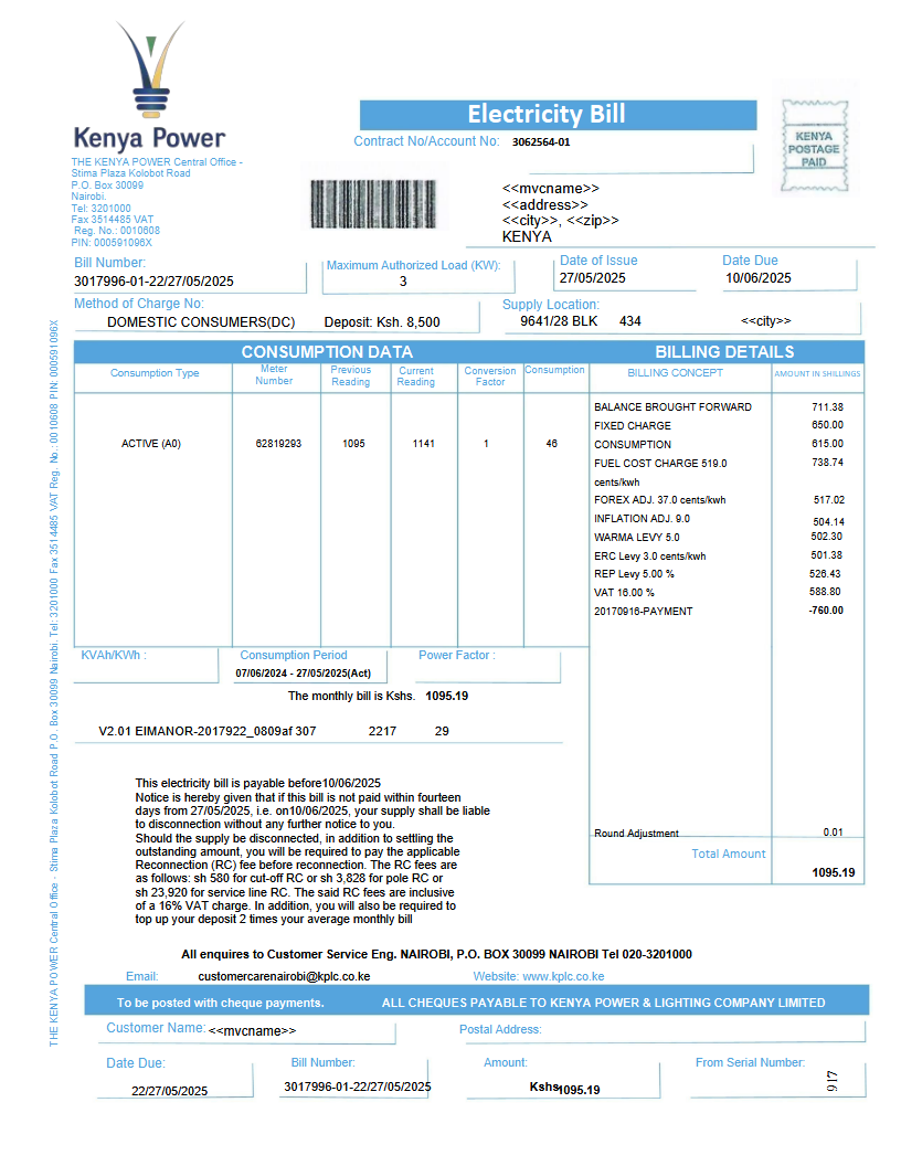 KPLC UTILITY BILL VERSION 001 Preview