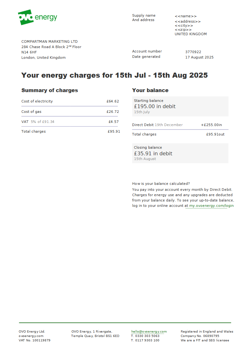 OVO UK ENERGY BILL-UTILITY BILL VERSION 001 Preview
