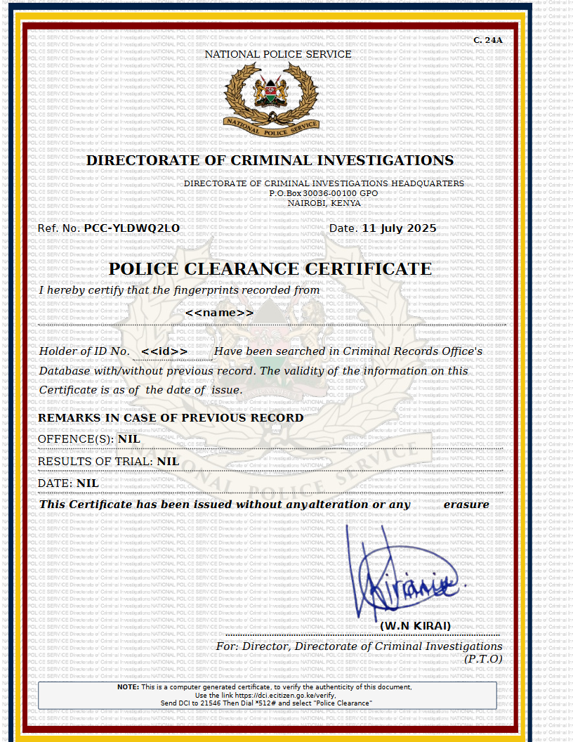 POLICE CLEARANCE CERTIFICATE (CERTIFICATE OF GOOD CONDUCT) VERSION 001 Preview