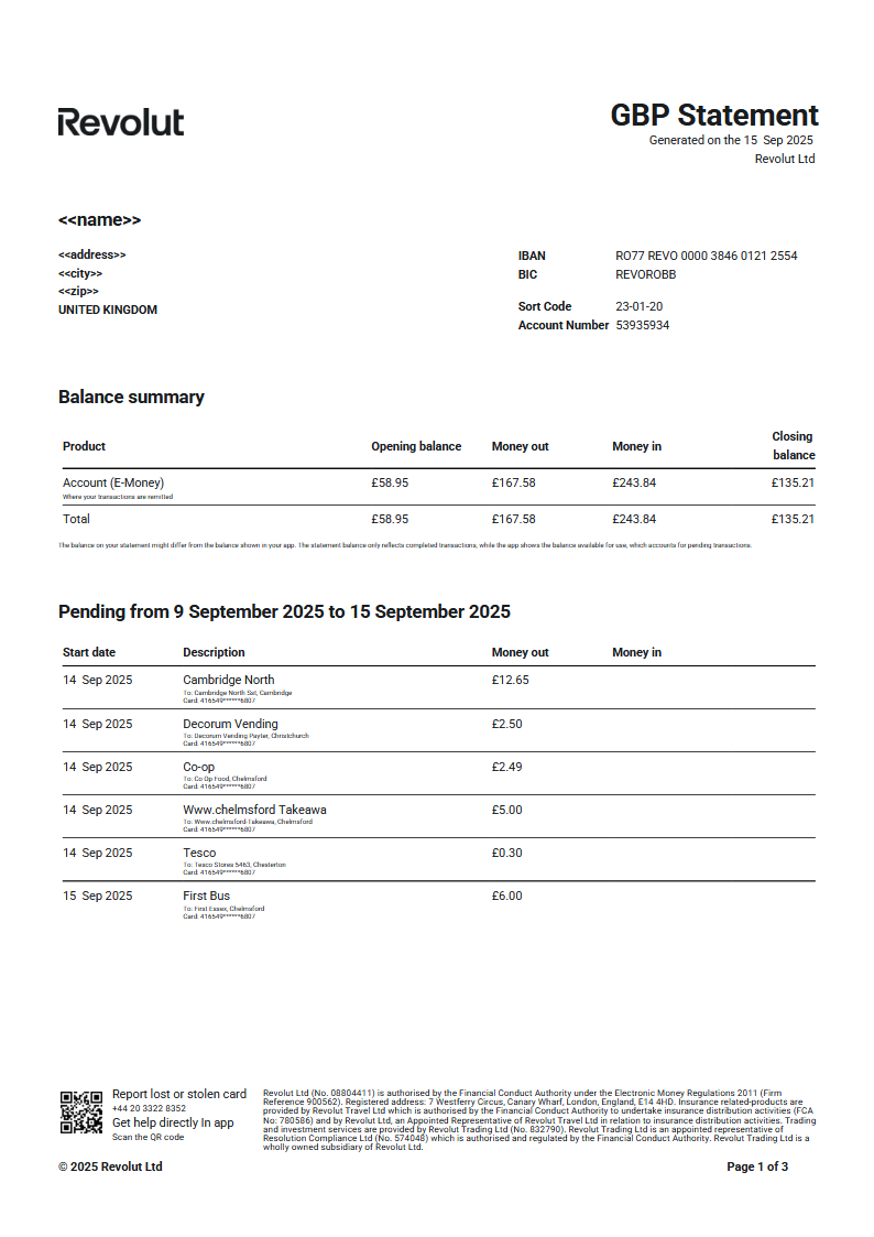 REVOLUT GBP UK BANK STATEMENT  Preview