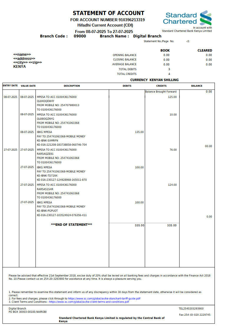 STANDARD CHATERED BANK STATEMENT VERSION 001 Preview