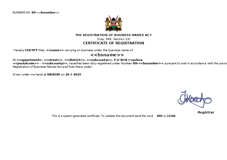BUSINESS REGISTRATION CERTIFICATE Preview