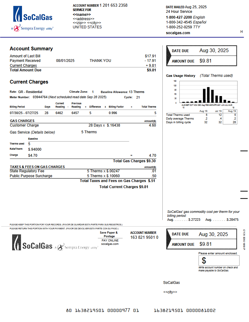 SOCALGAS ENERGY BILL-USA UTILITY BILL Preview