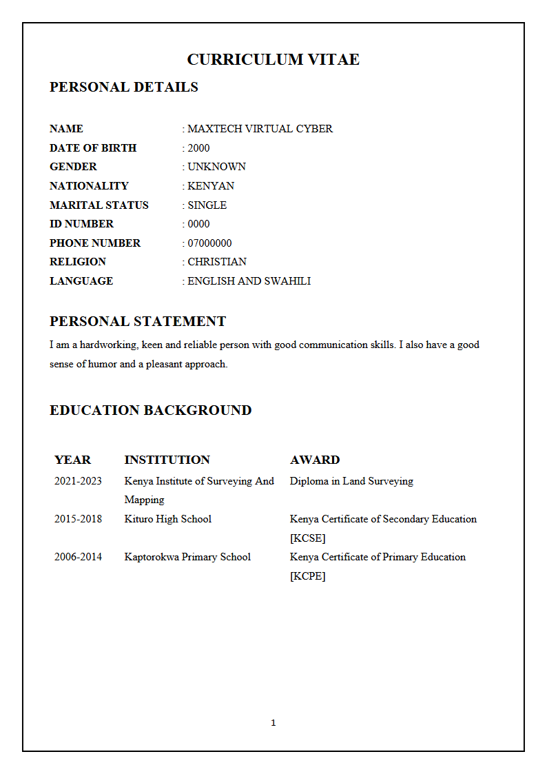 SIMPLE CV TEMPLATE