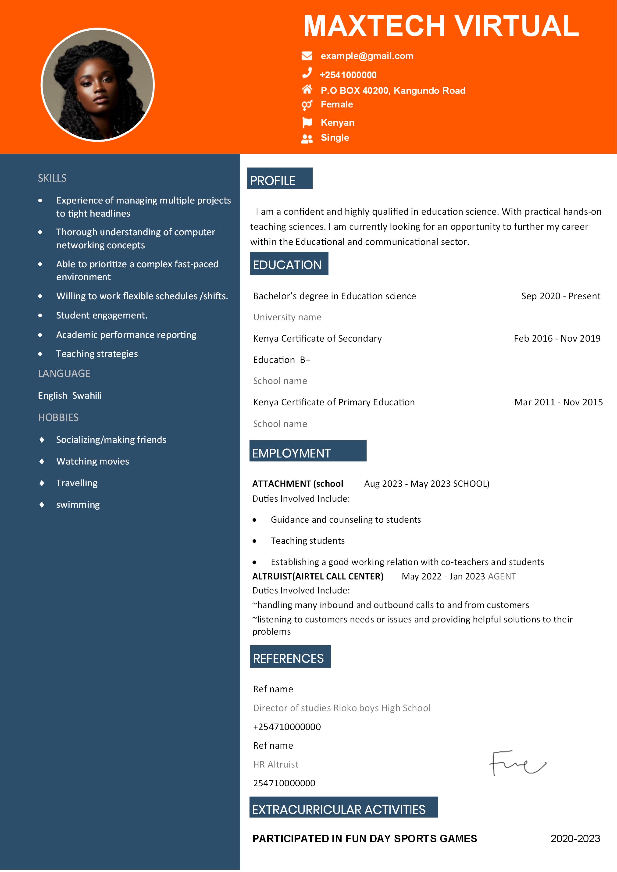 PROFESSIONAL CV TEMPLATE VERSION 001
